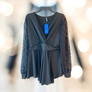 NWT Allegrace Black Lace V-Neck Romantic Goth whimsygoth Coquette